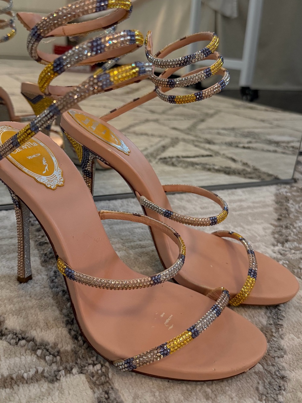 Rene Caovilla Embellished Spiral Wrap Sandals - Gold & Multicolor - Picture 5 of 10